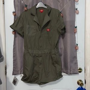 Olive Green Dickies shorts all/ romper